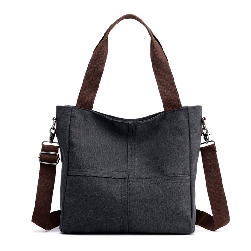 Sunshinejing Women's Canvas Shoulder Bags Tote Purses Satchel Work Travel Crossbody Bag (Black) One Size - Image 1